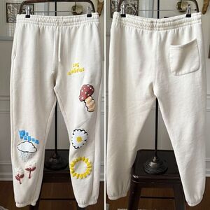 Pacsun Cream Sweatpants Mushroom Flower Sun Rain Cloud M